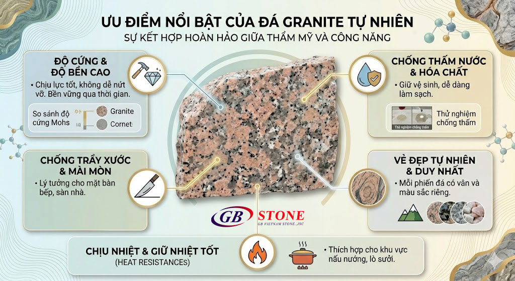 ưu điểm nổi bật của đá granite tự nhiên